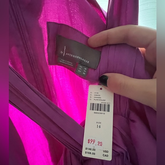 By Anthropologie Deep V-Neck Vibrant Mini Dress in Purple Size 14 NWT New - Picture 6 of 6